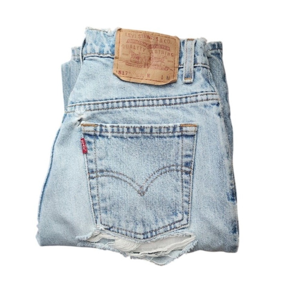 LEVIS VINTAGE 517 90's Low Rise Boot Cut light wash thrashed ripped jeans M